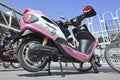 Lilac E-bike parked in te city center, Beijing, China Royalty Free Stock Photo